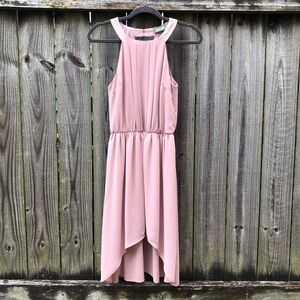 Maude Anthropologie High Low Mini Dress Sz S Rose Pink Halter Strappy Open Back